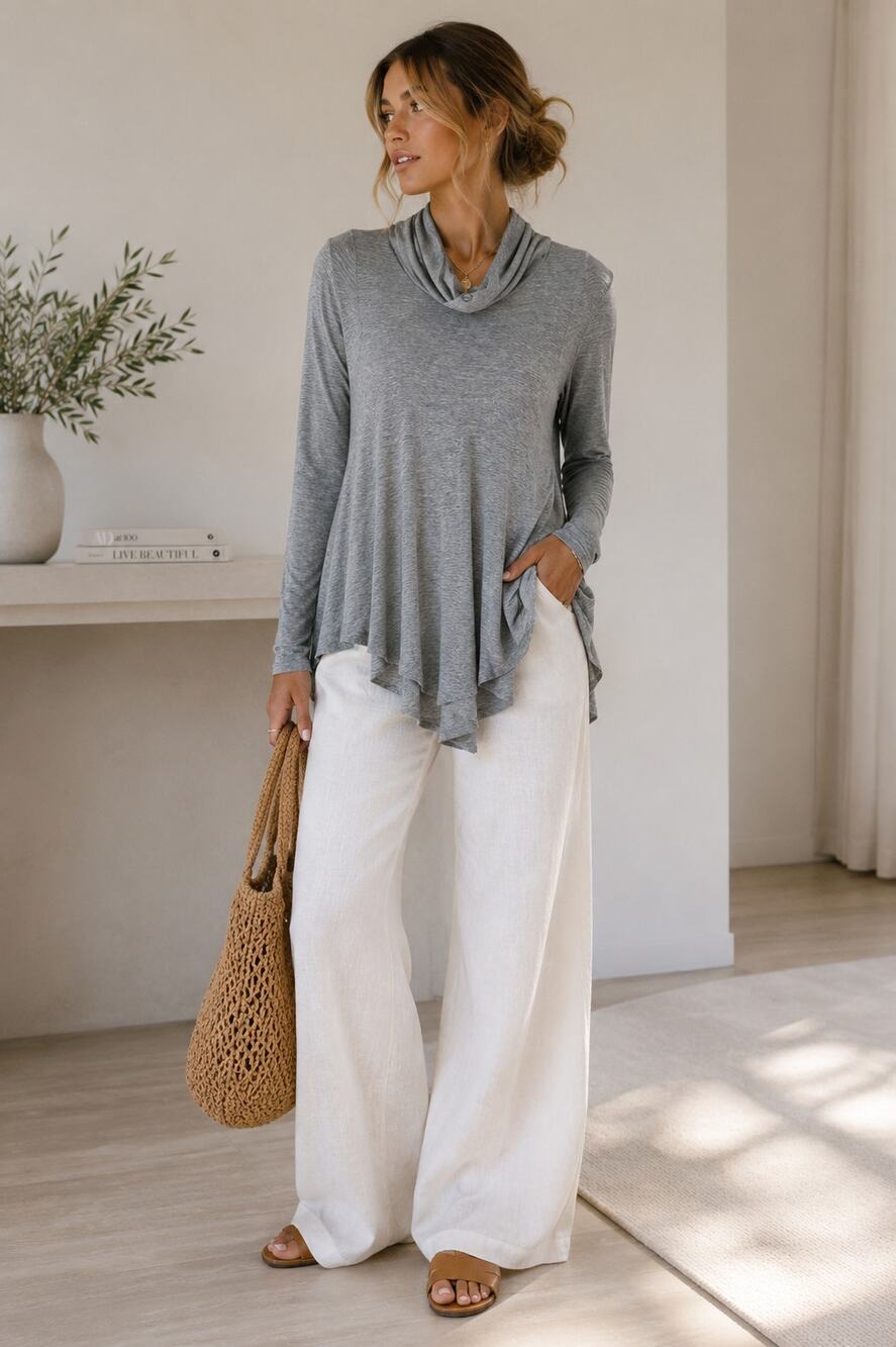 Deletta Grey Slinky Turtleneck Sweater Womens XS Boho Casual Oversized Basic